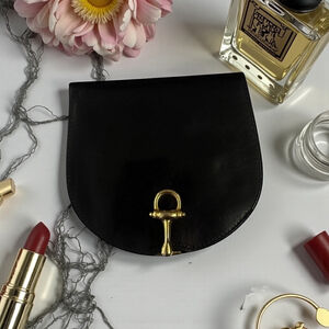 Vintage Peruzzi Black Leather Bifold Wallet with Gold Hardware